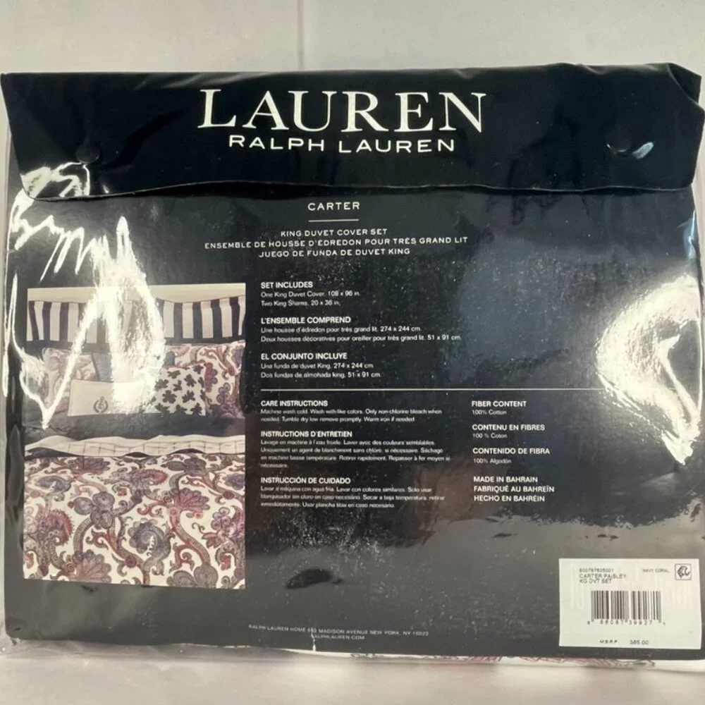 Ralph Lauren Carter King Duvet Cover Set 100% Cotton Medallion Print NIP